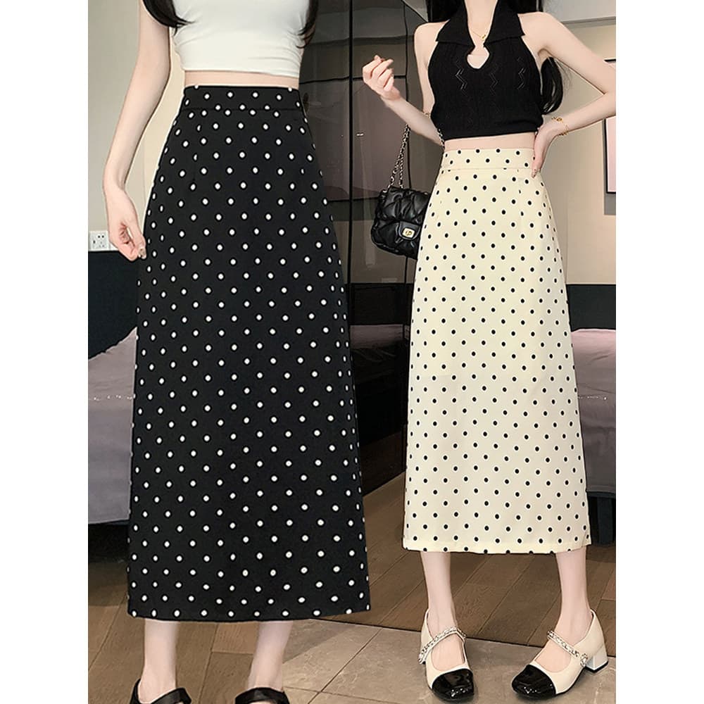 Preto Polka Dot saia feminina outono inverno 2026 novo estilo em linha reta Hip saia de comprimento médio cintura alta A