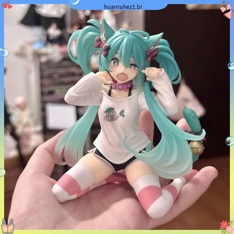 Hatsune MIKU Pijama de manga curta com orelha de gato Hatsune Figura MIKU Modelo de cenário Anime Linda menina decoração