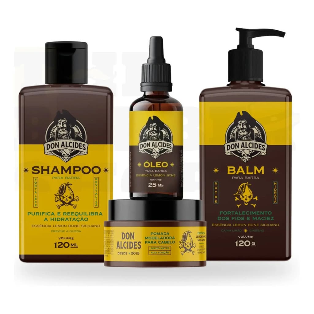 Kit Shampoo + Balm + Óleo + Pomada Don Alcides Lemon Bone