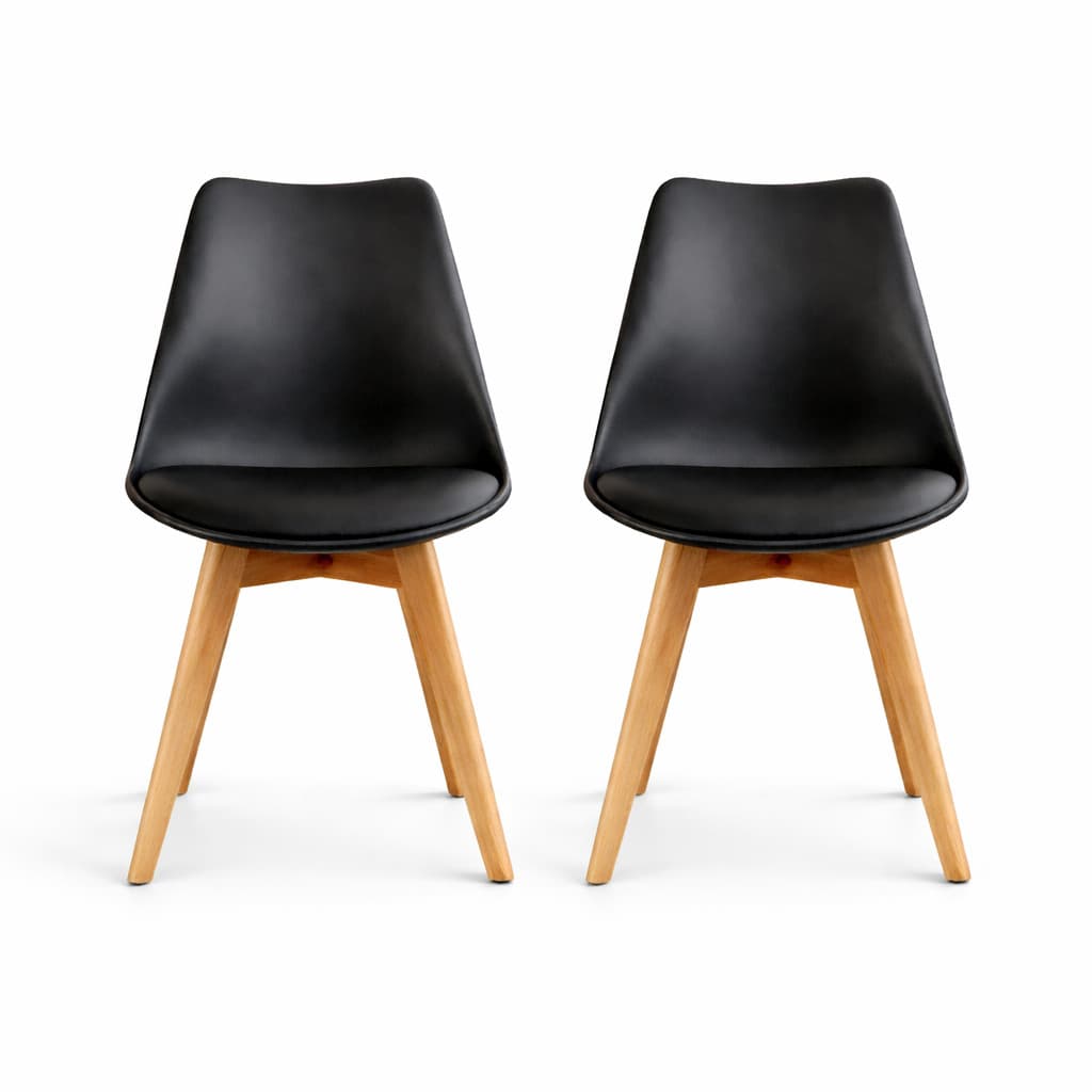 Cadeira de Jantar Leda Saarinen Wood Estofada Preta com Pés de Madeira Maciça