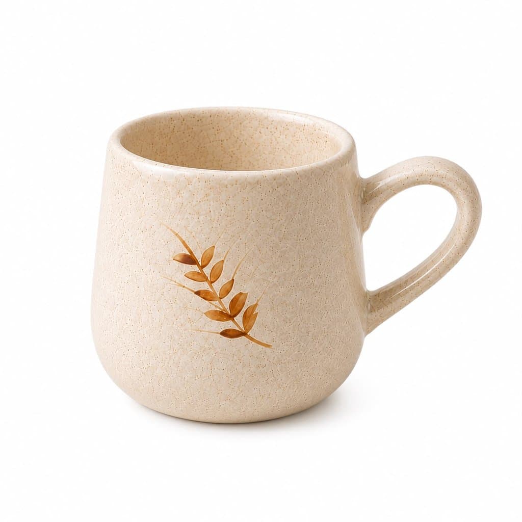 Caneca Cerâmica Elegante Bege com Estampa Trigo Caneca Moderna para Café e Chá