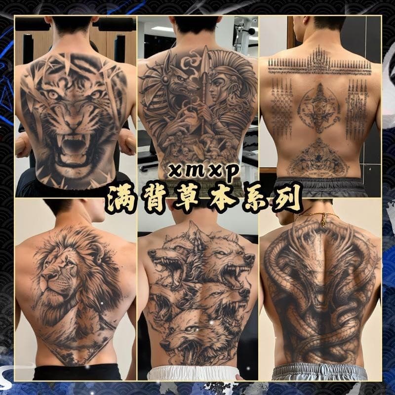 Adesivo de tatuagem de suco de ervas com costas completas, estilo realista europeu americano, masculino, à prova d'água,