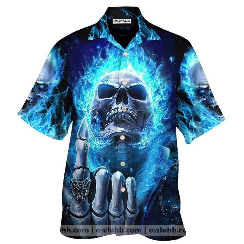 Camisa Havaiana Unissex Com Estampa 3D Cool Blue Fire Skull