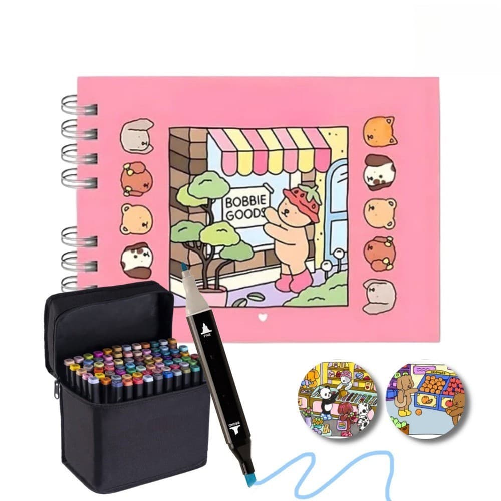 Kit de Canetas Acrílicas Brush Pen 60 Cores, com Livro de Colorir, para Desenho