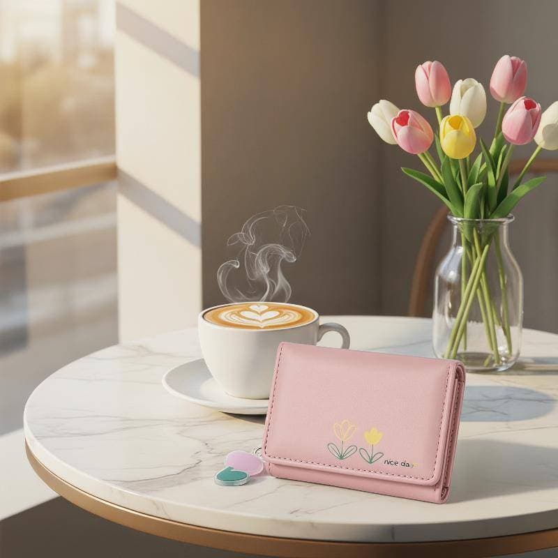 Bonito Mini Carteira De Couro Do Plutônio Impressão Floral Vários Slots De Cartão Leve Bolsa Fina Para Meninas Viagem Cu