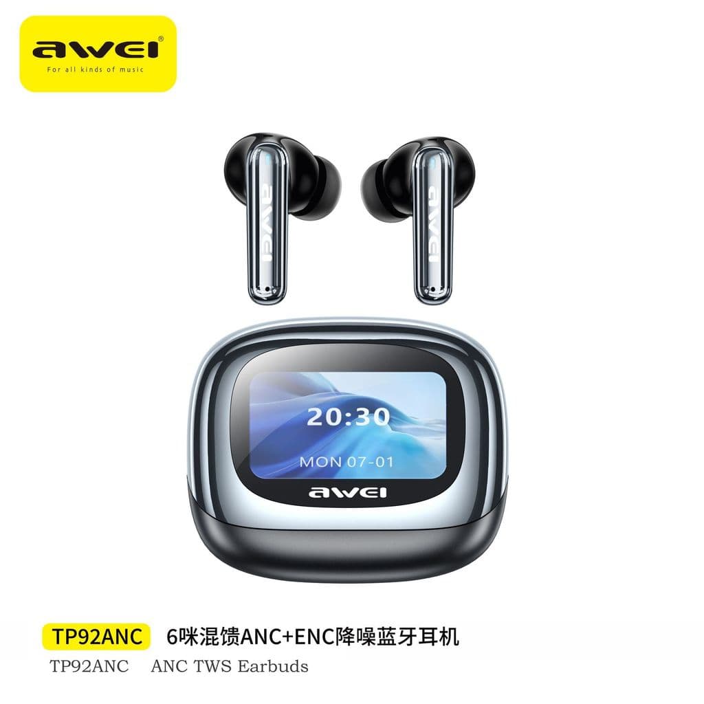 2026 novo estilo Awei tela de toque fone de ouvido Bluetooth duplo cancelamento de ruído tipo intra-auricular IPX6 lante