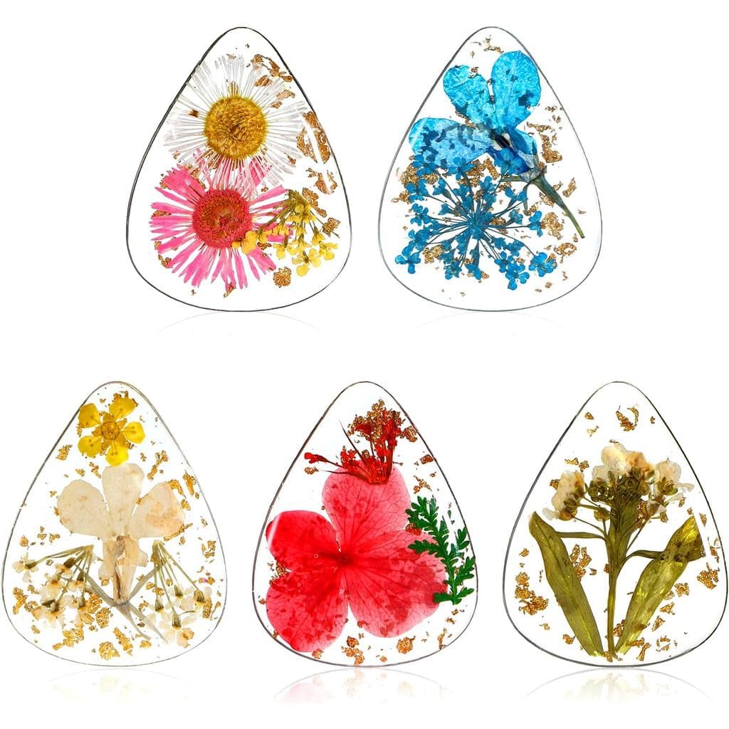5 Peças de Palhetas de Guitarra com Flores Secas, Palhetas de PET Florais para Guitarra, Palhetas Elegantes e Modernas p
