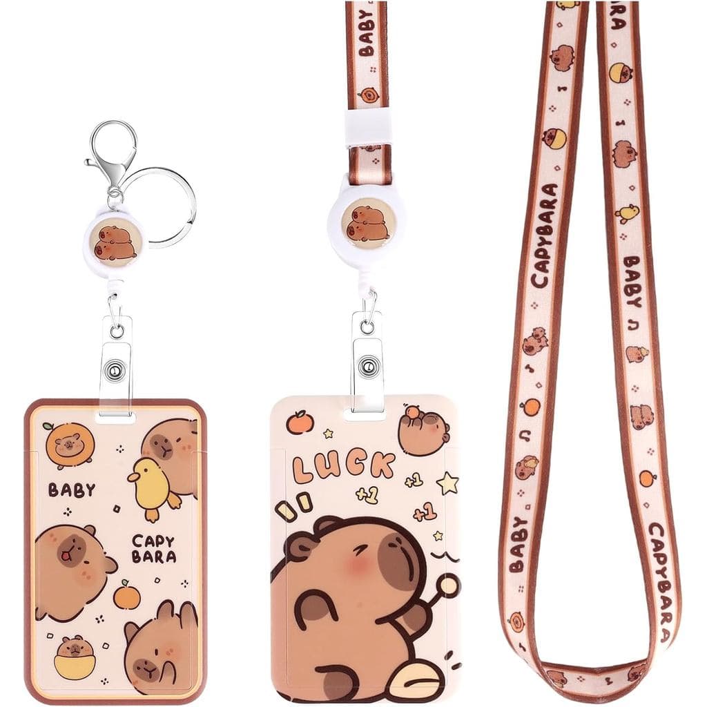 Cordões Retráteis PLwelth Capybara para Crachás de Identificação, Porta-Cartões de Capybara Fofo, Chaveiro, Cordões de A