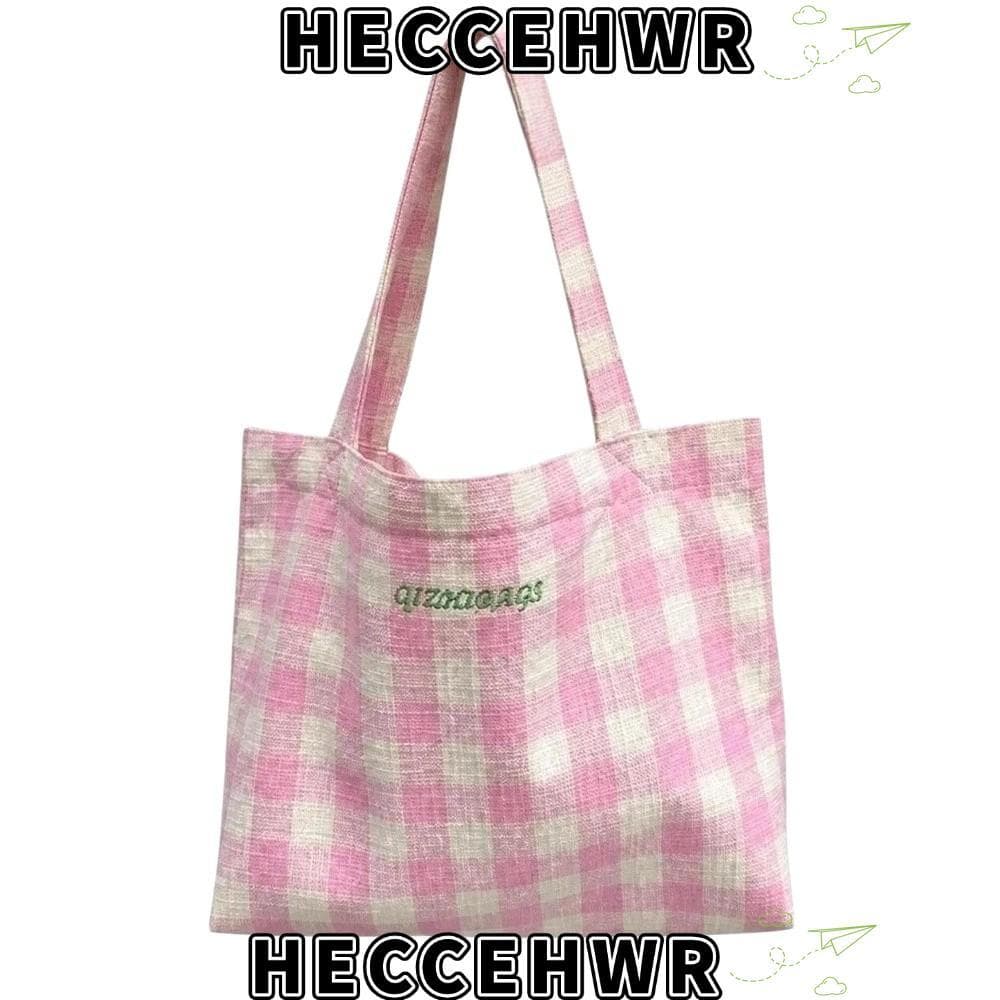 Bolsa Estilo Menina Mori Xadrez , De Lona Reutilizável De Grande Capacidade , Sacola Leve E Versátil