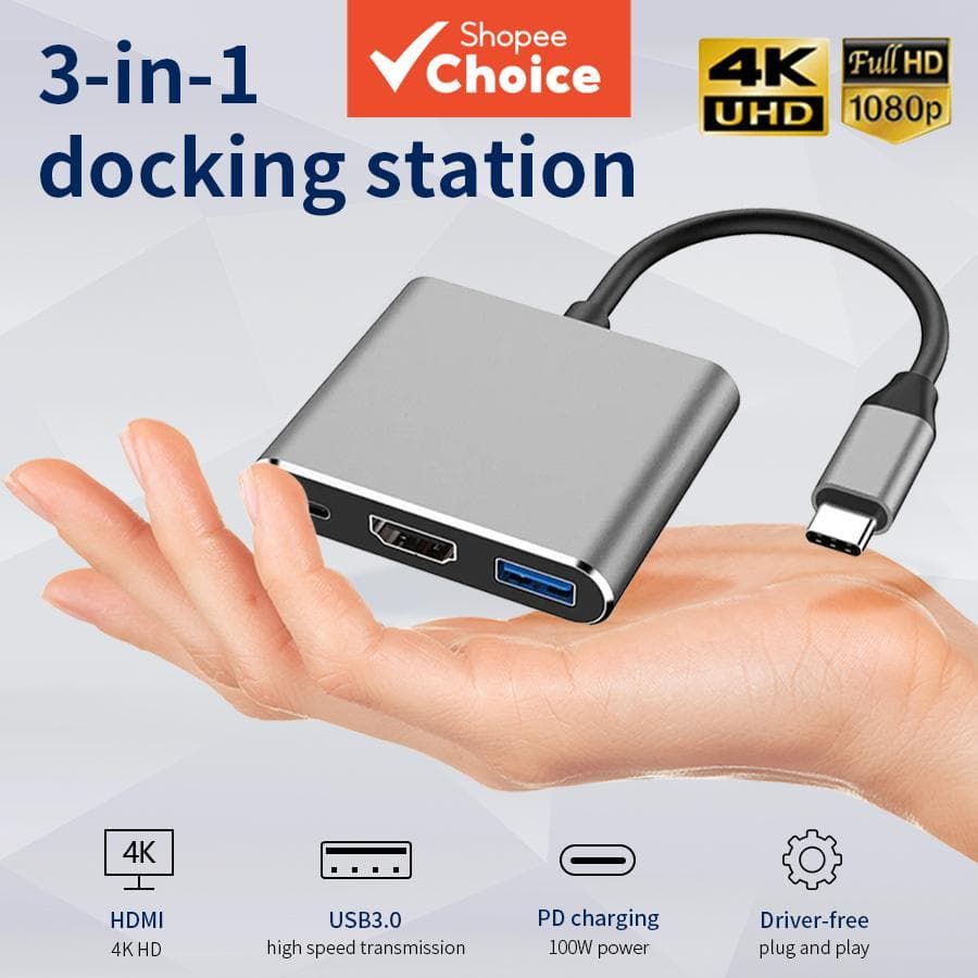 3 em 1 USB C para HDMI Hub USB C para divisor HDMI-compatível HUB Tipo C para HDTV USB Estação de Ancoragem Para Laptop