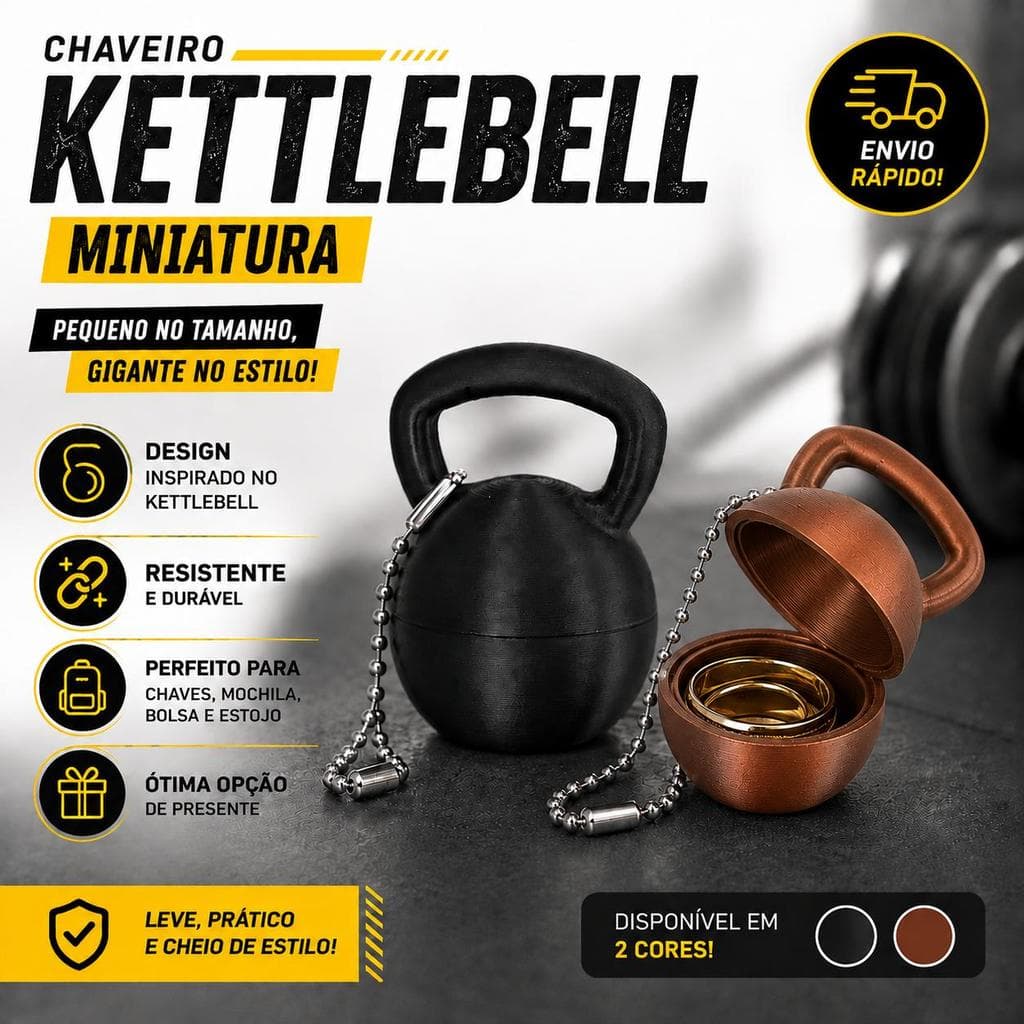 Porta Aliança de Chaveiro para Anéis Acessório Kettlebell Compacto para Viagem e Dia a Dia