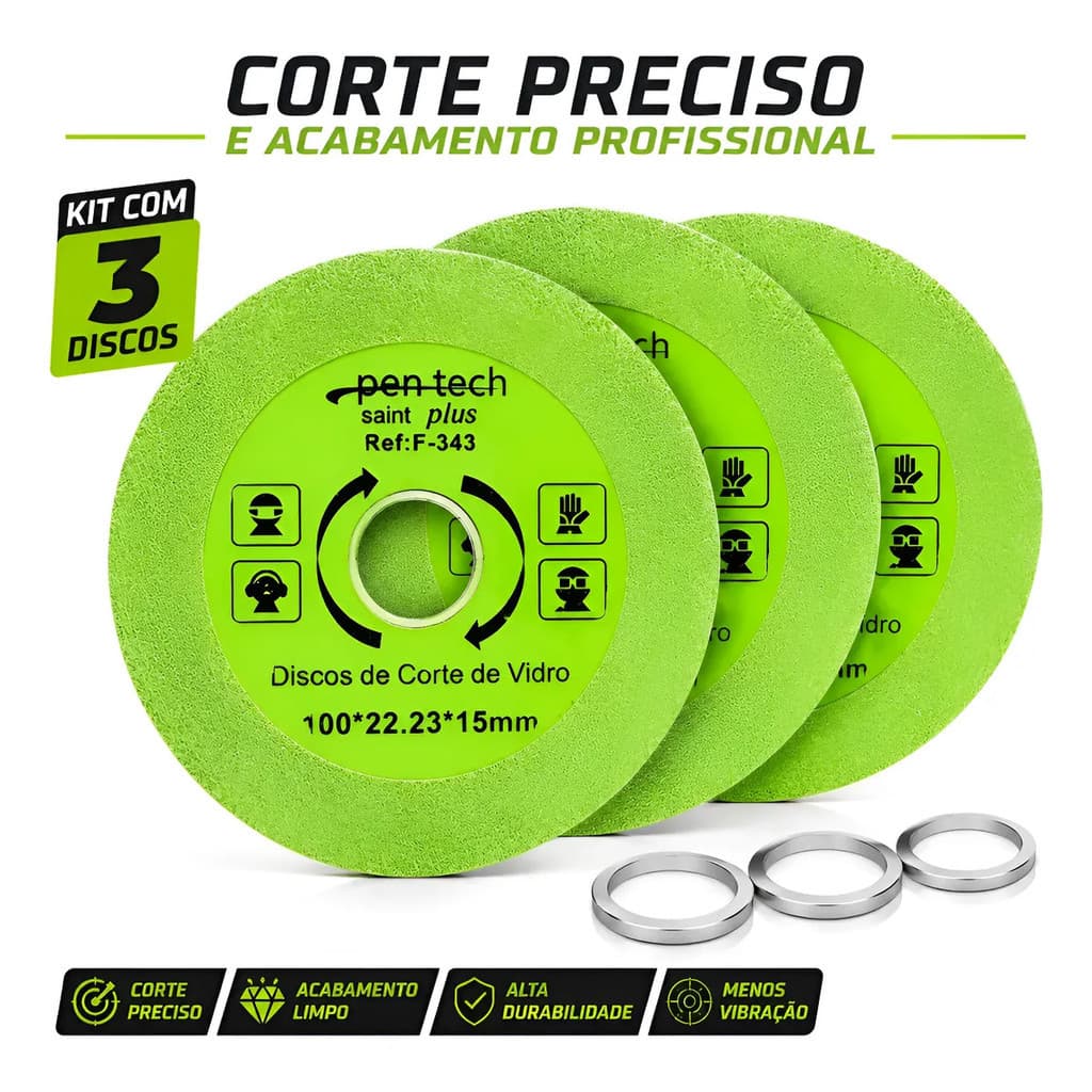 3 Discos Corte Profissional Vidro Porcelanato Esmerilhadeira