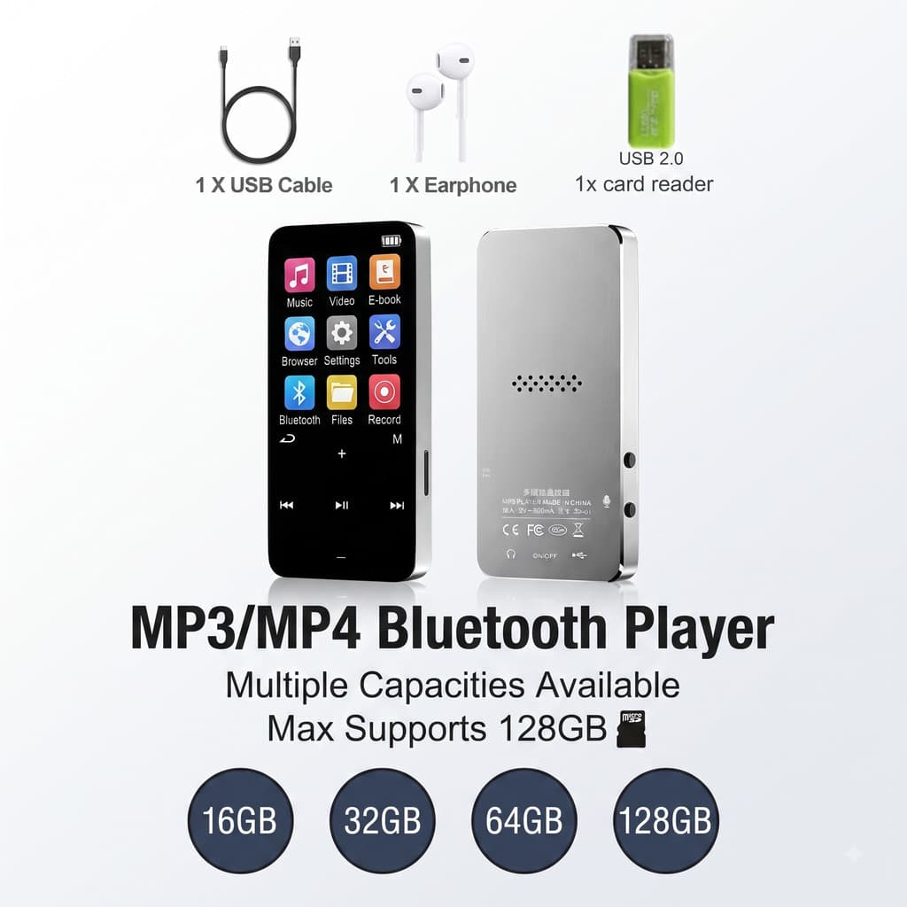 MP3 MP4 Leitor de músicaWalkman 4.2 Bluetooth HiFi Metal Mini botão de toque portátil Walkman