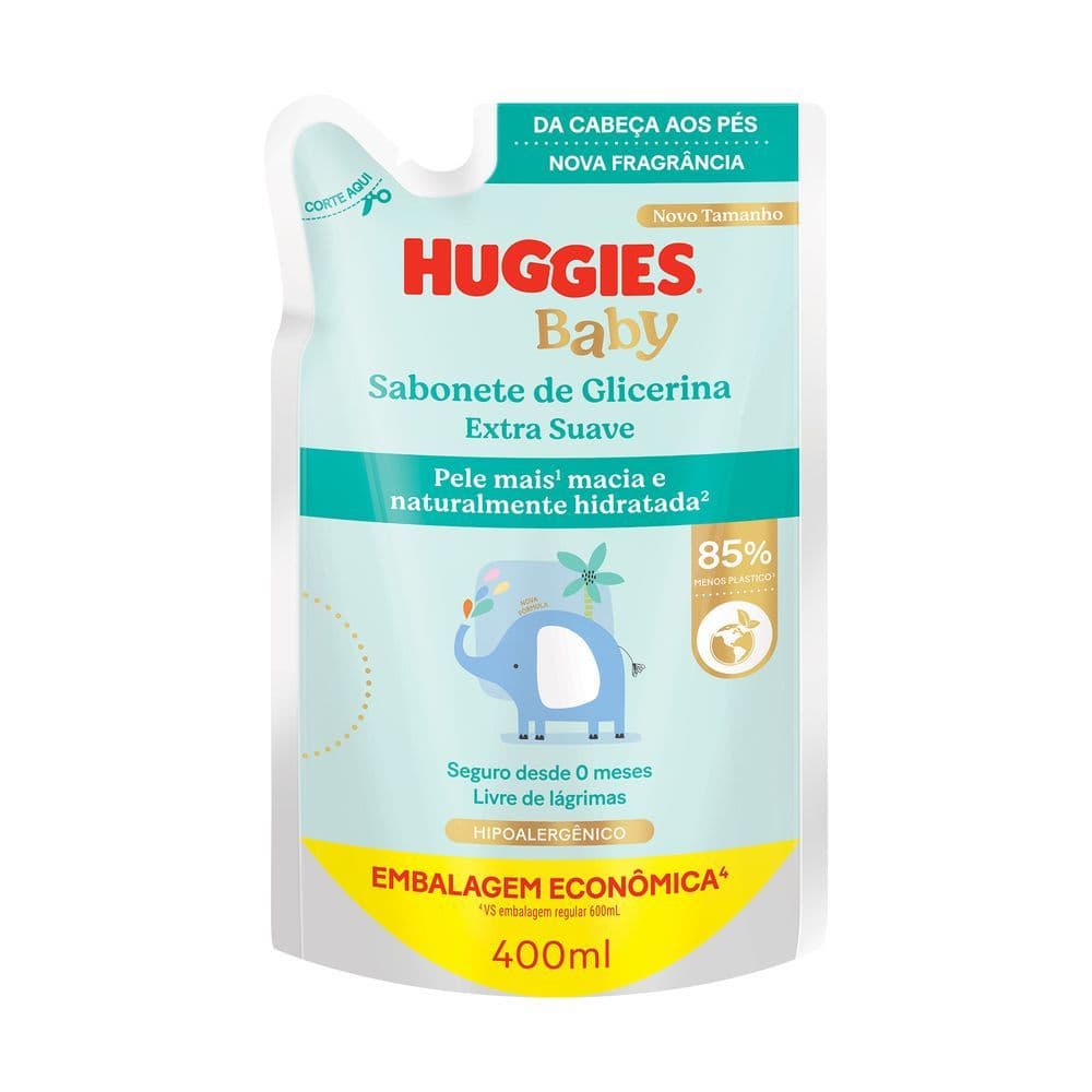 Sabonete Líquido Huggies glicerina para bebê Extra Suave Refil 400 ml