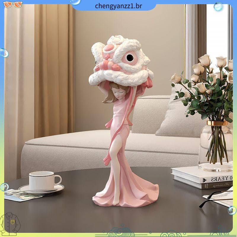 Estilo chinês leão dança menina ornamentos figura abertura presente de inauguração sala estar entrada casa decorações le