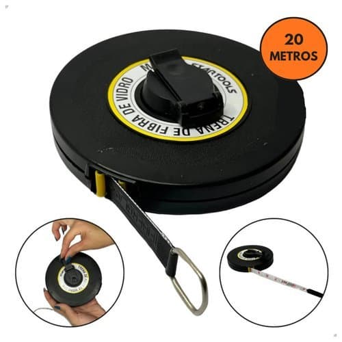 Trena Metrica Fibra Vidro 20 Metros Duravel Precisa Medicao Construcoes Projetos Preta