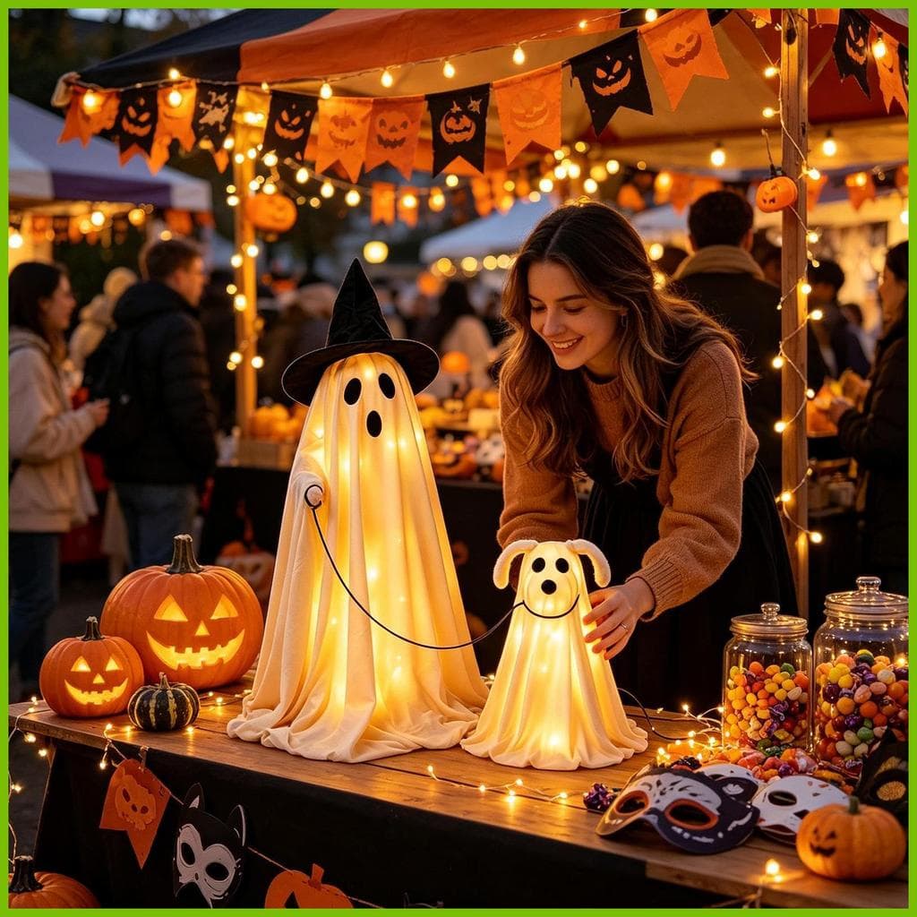 Halloween Fantasma Decoração Brilho Quente Engraçado Bateria Operado Bruxa Andando Cão Ao Ar Livre Para Varanda Quintal