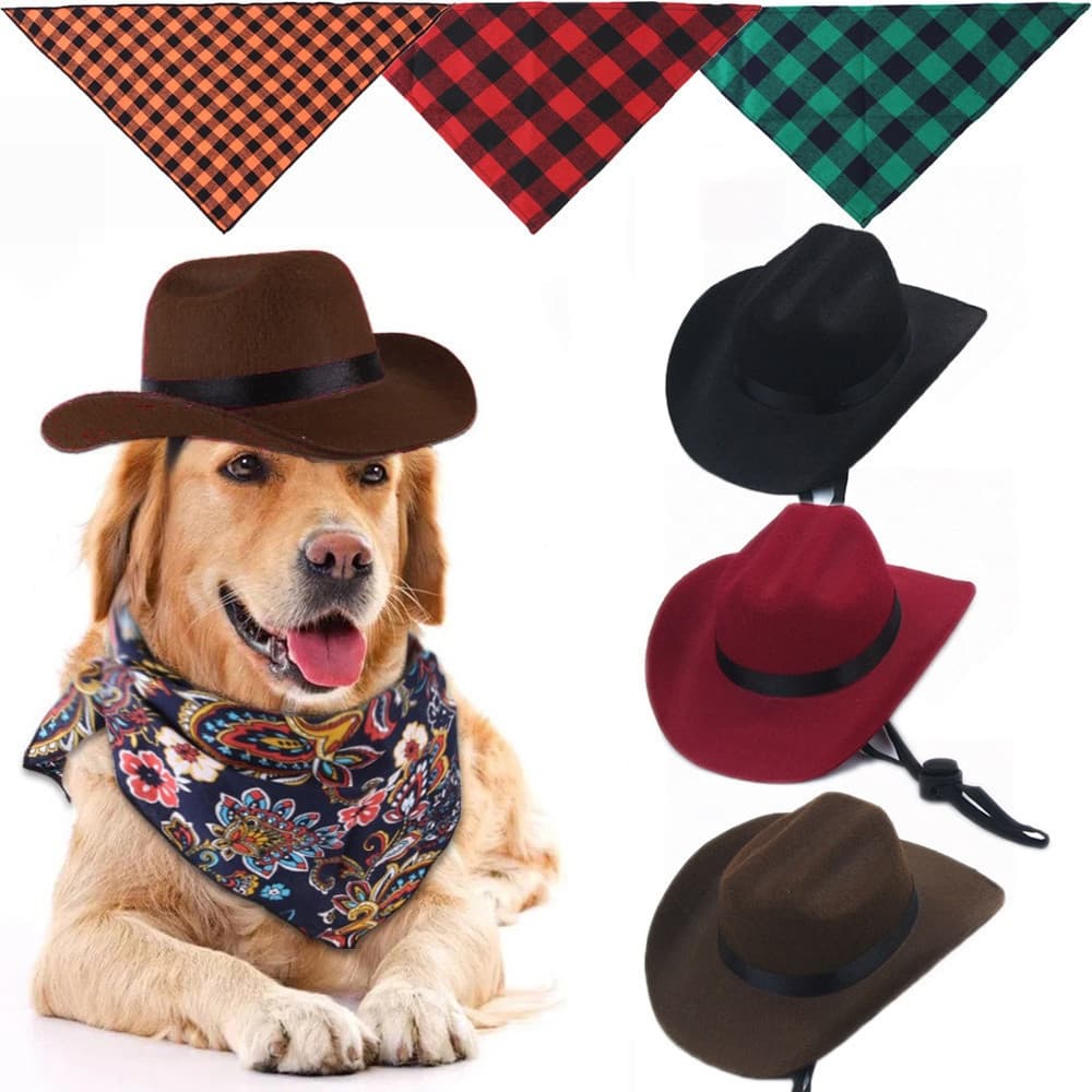 Chapéu de Cowboy Ocidental para Cães e Gatos, Lenço Triangular para Animais de Estimação, Decoração Vintage para Bonecas