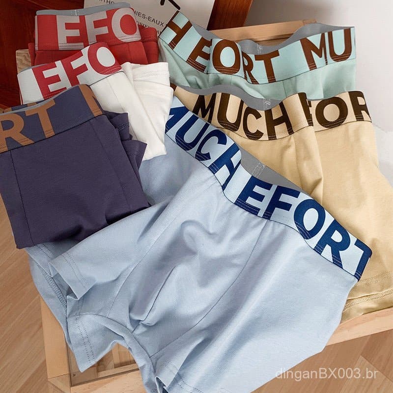 Cuecas masculinas de algodão puro, respiráveis, com estampa de letras personalizada, cuecas boxer masculinas de tamanho