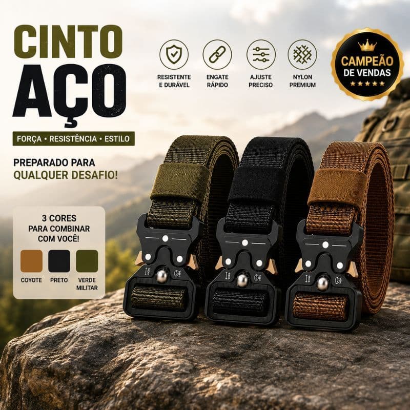 Cinto Masculino Ajustável Nylon com Fivela de Metal Encaixe Rápido 125cm para Jeans Cargo