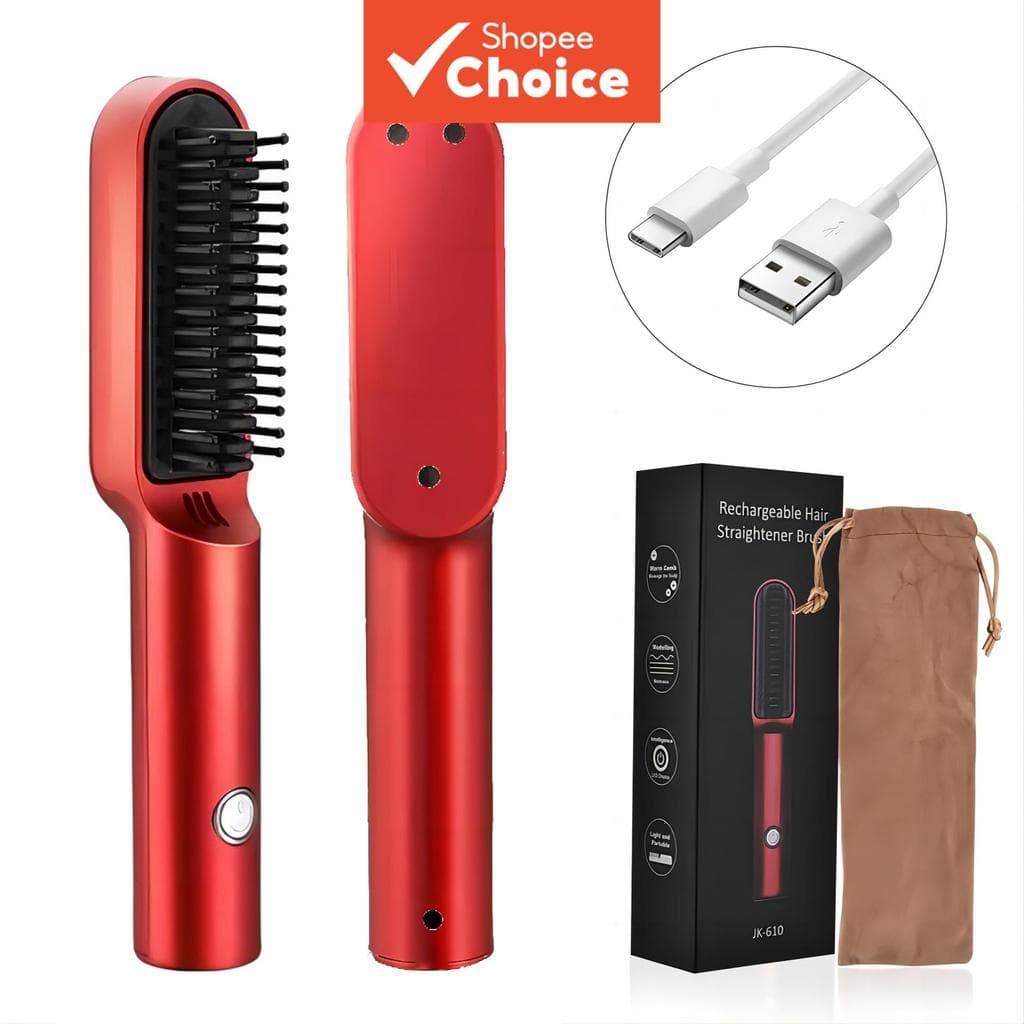 Alisador De Escova Quente Recarregável USB Sem Fio , Pente Portátil Para Modelagem De Cabelo E Barba