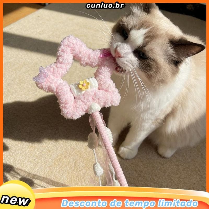 Varinha mágica de fada provocando varinha de gato bonito não ruim haste longa sino de pelúcia fita brinquedo de gato int