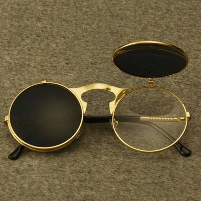 Óculos Flip De Sol Steampunk Fold Homens Mulheres Lente Dupla Armação De Liga Transparente Sombra UV400 7SUD