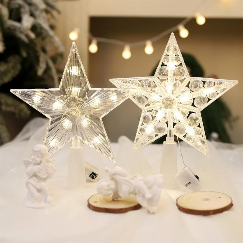 Decorações para árvores de Natal Transparente com luzes Estrela de cinco pontas Decorações de Natal26.8.15