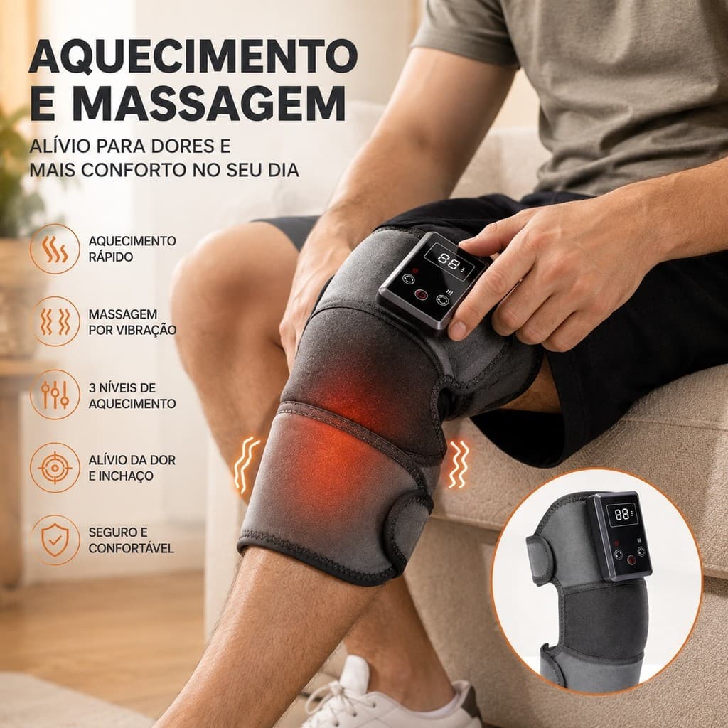 Joelheira Térmica Elétrica Aquecimento Massagem USB Ortopédica