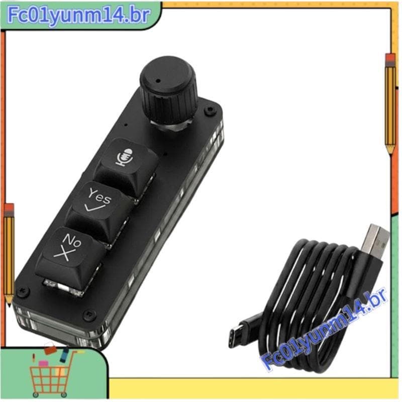 Mini Teclado Macro De Voz AI , 3 Teclas , Botão Único , Mecânico Com Fio , Conexão Dupla De Entrada Inteligente , Preto