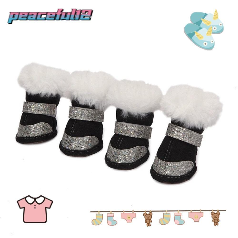 PEACEFUL 4 Unidades De Sapatos Para Animais De Estimação , De Pelúcia Engrossados Cães De Inverno , Calçados Luminosos A