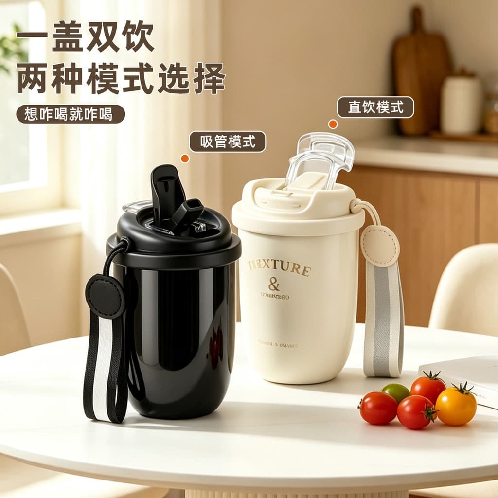 316 copo térmico de café de aço inoxidável corda portátil duplo beber copo de água portátil simples estilo ins copo de c