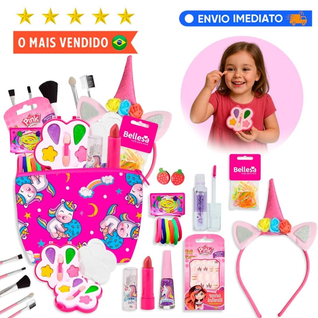 Kit Infantil C/ Maquiagem necessarie + Batom Brilho Esmalte
