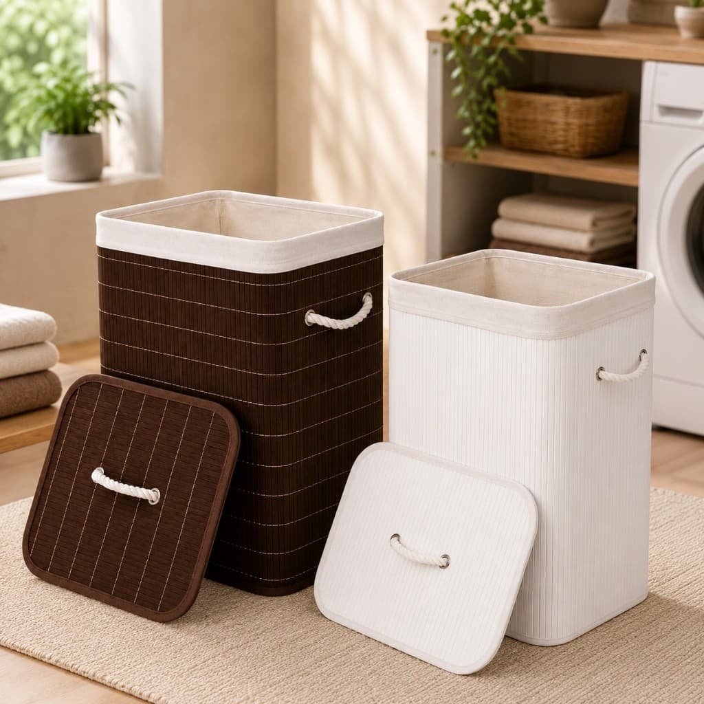 Cesto Organizador Bambu Balde Joga Guarda Roupa Suja Brinquedo Toalha Caixa Objetos Calçados