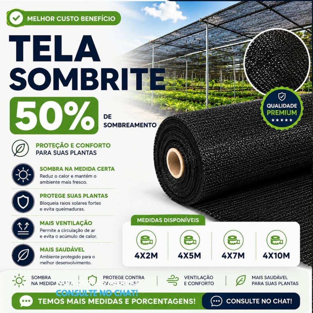 Tela Sombrite Sombreamento 50% Para Horta Jardim Viveiro Estufa Orquidário Pergolado Piscina Decoração