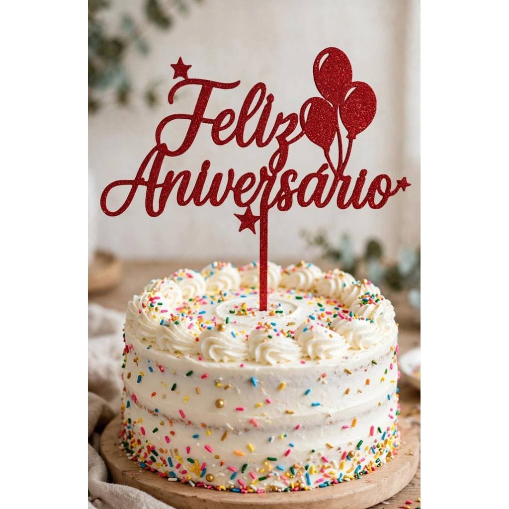 Topo de Bolo balão Feliz Aniversário Decorativo Elegante