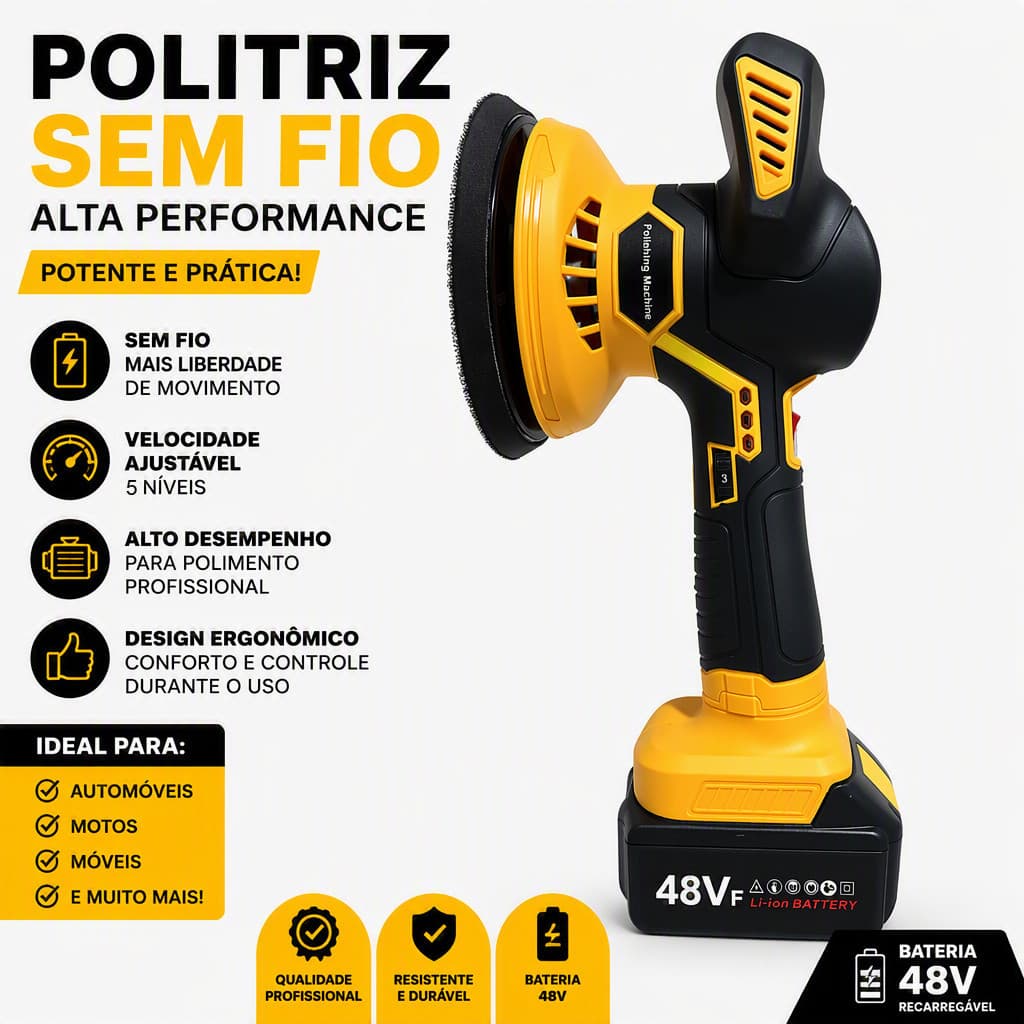Polidora Automotiva Sem Fio, 2 Baterias de íon-lítio 48V,2 Lixa,Ideal para Remover Riscos e Dar Acabamento