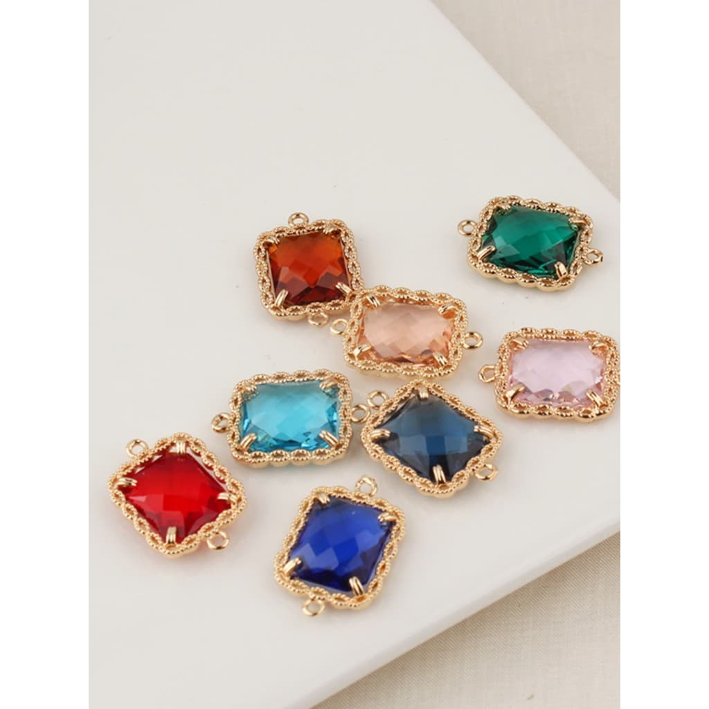 Duplo pendurado cobre revestido de ouro strass retangular oco renda pingente diy acessórios colar pulseira Material arte