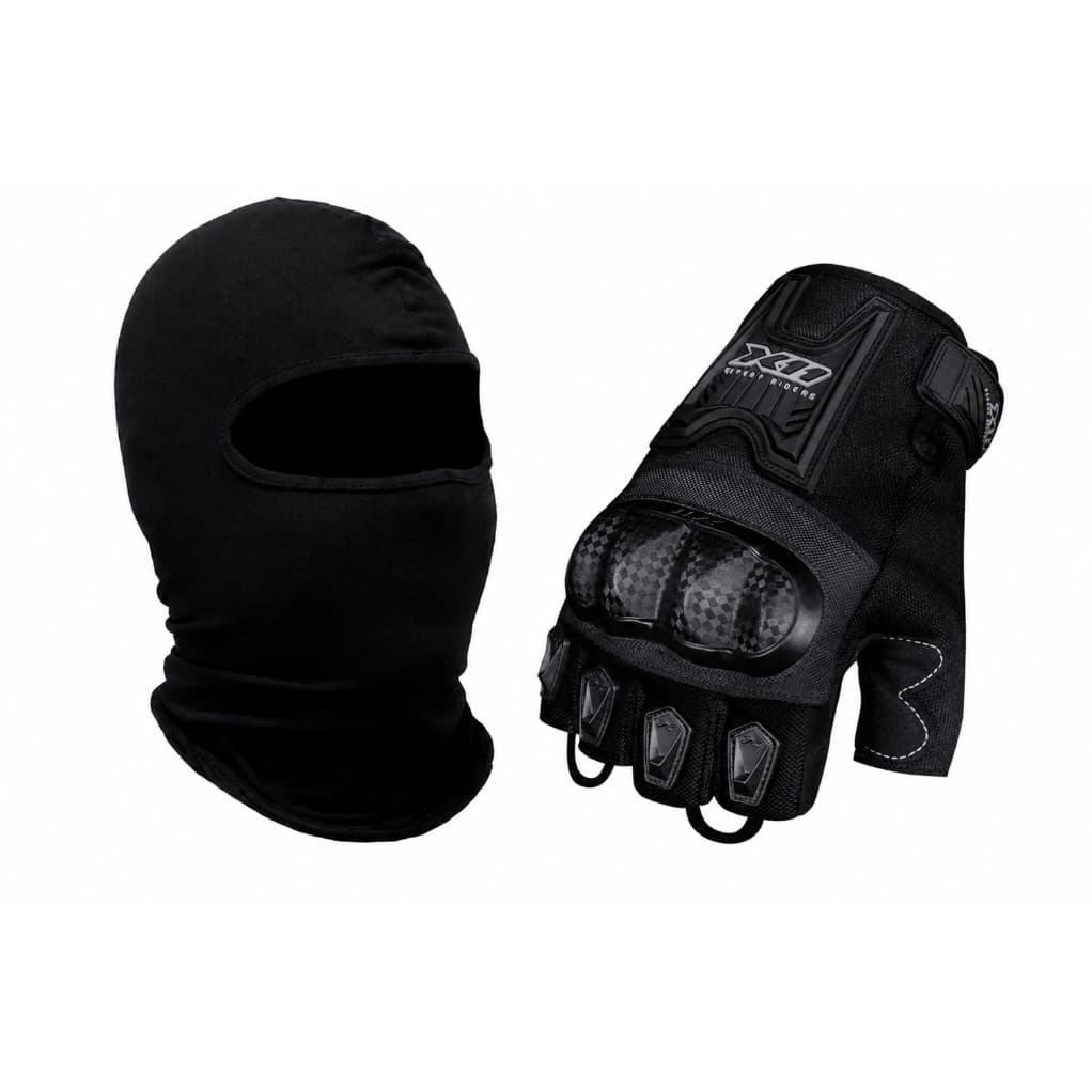 Luva X11 Meio Dedo Blackout 2 Motoqueiro Moto Motoboy Com Touca Balaclava