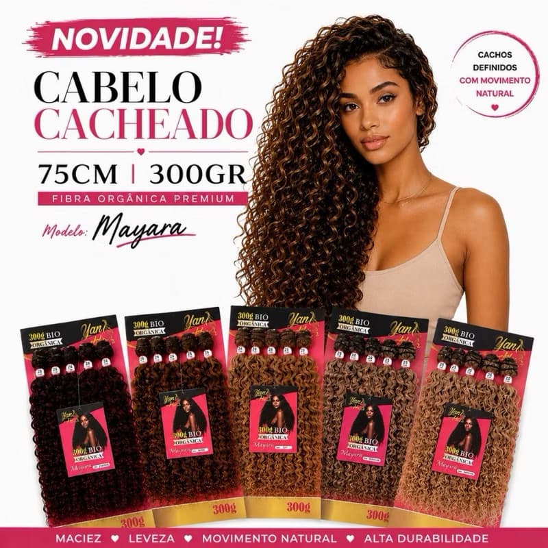 Cabelo Cacheado Fibra 100% Orgânica MAYARA 6Telas 22-24CM 300GR YanHair