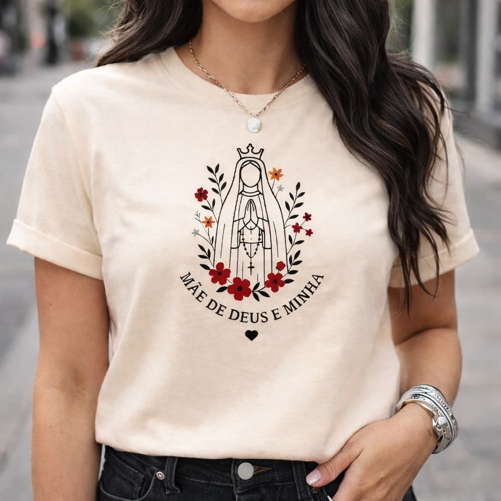 Camisa Feminina Nossa Senhora Em Algodao Camiseta Confortavel Católica