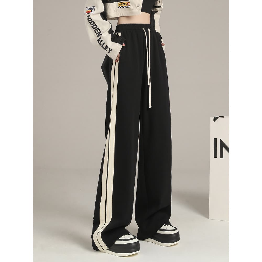 Calças esportivas pretas femininas outono 2026 novo estilo solto Casual Sweatpants estudante correndo Fitness em linha r
