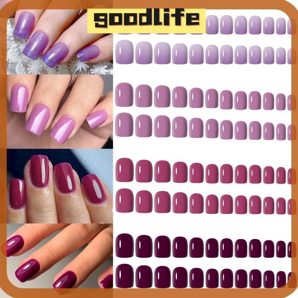 GOODLIVE 96pcs Unhas Postiças , Nials Falsos Foscos De Cor Pura , Quadrado Longo Destacável Francês E Pontas De Bailarin