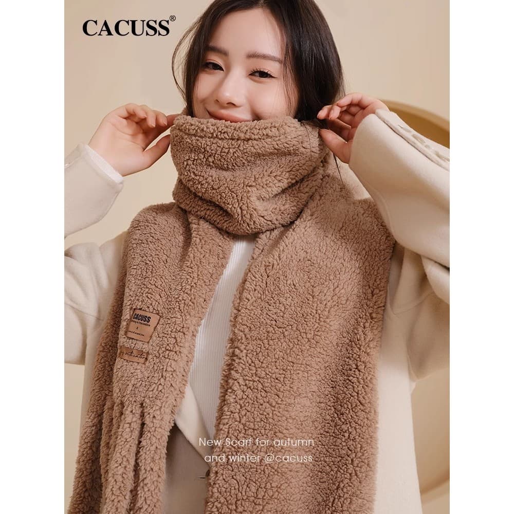 CACUSS cachecol feminino inverno 2025 novo estilo versão coreana bonito engrossado quente babador inserção mão à prova d