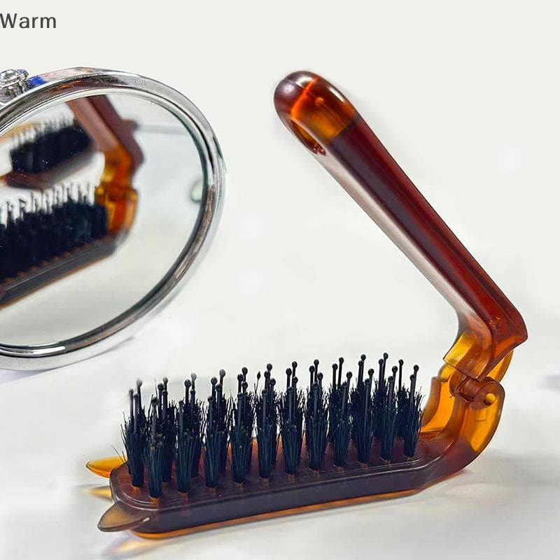 Âmbar Quente Dobrável Portátil Viagem Cabelo Reto Curlb Para Barba Poeta Cerdas Escova De Salão De Beleza Ferramentas Es