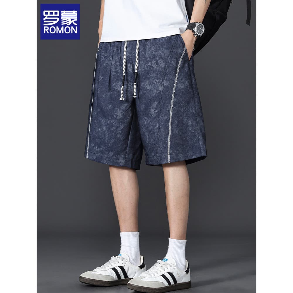 Lomon masculino verão Shorts casuais 2026 novo estilo cordão solto em linha reta estilo americano Tie-Dye Street Wear ca