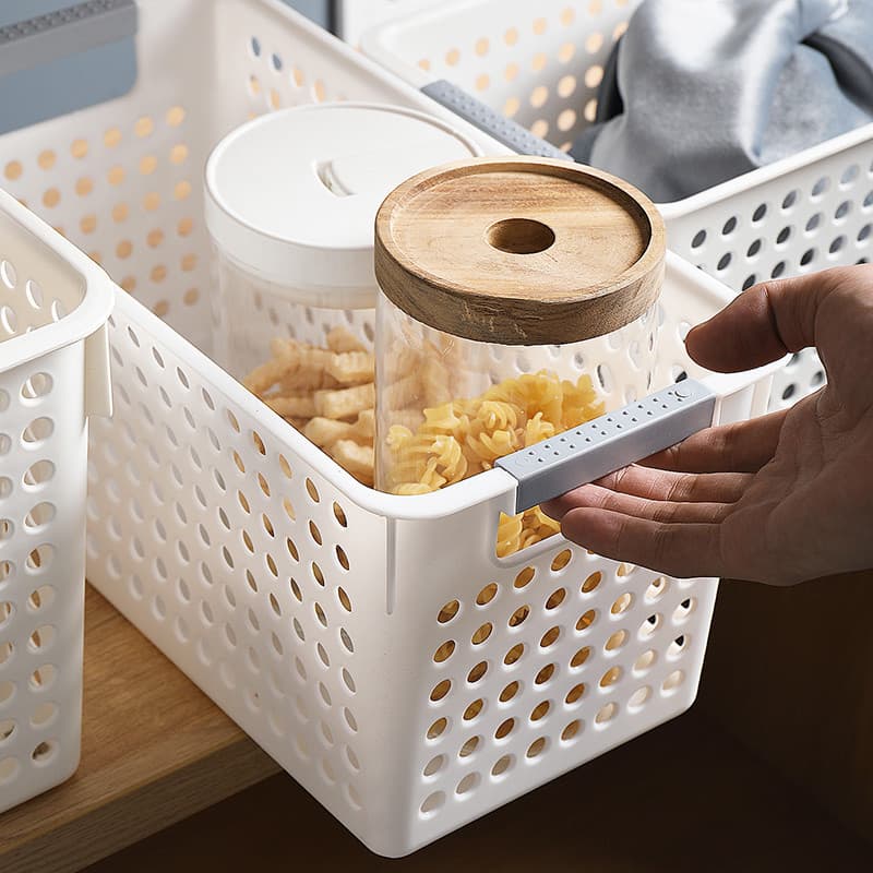 Cesta de armazenamento de plástico caixa de armazenamento de artigos diversos Desktop lanche caixa de armazenamento reta
