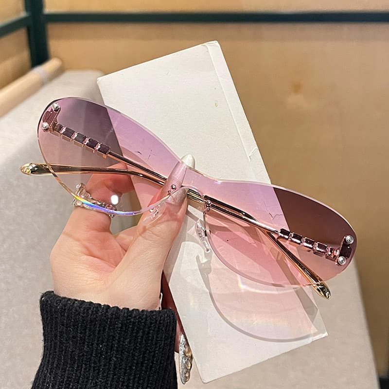 Óculos De Sol De Metal Olho De Gato De Alta Qualidade Feminino Masculino Sem Aro Moda Luxo À Beira-Mar Viagem