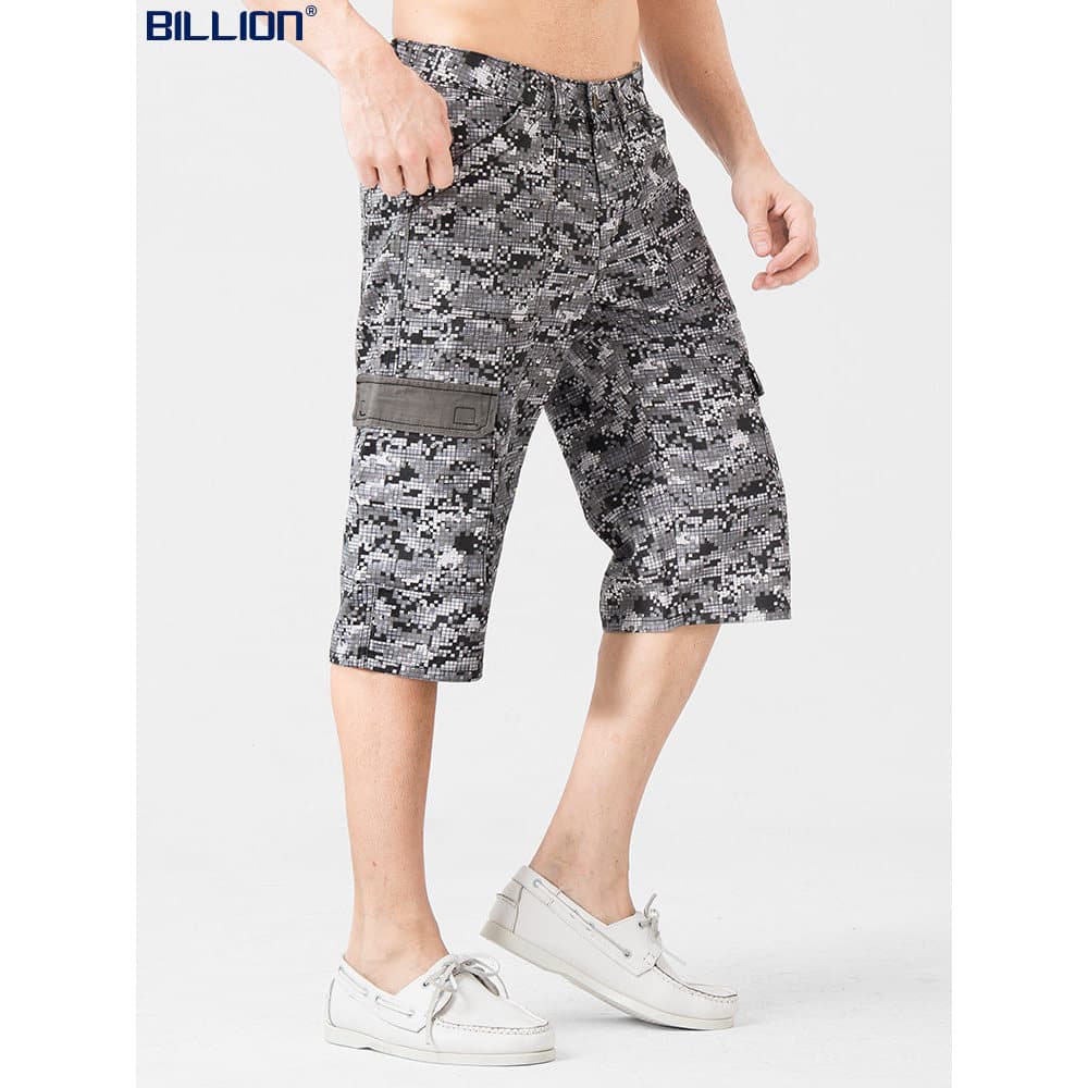 Bilhões de calças cortadas calças médias masculinas Shorts de 7 pontos soltos em linha reta verão Casual masculino Multi