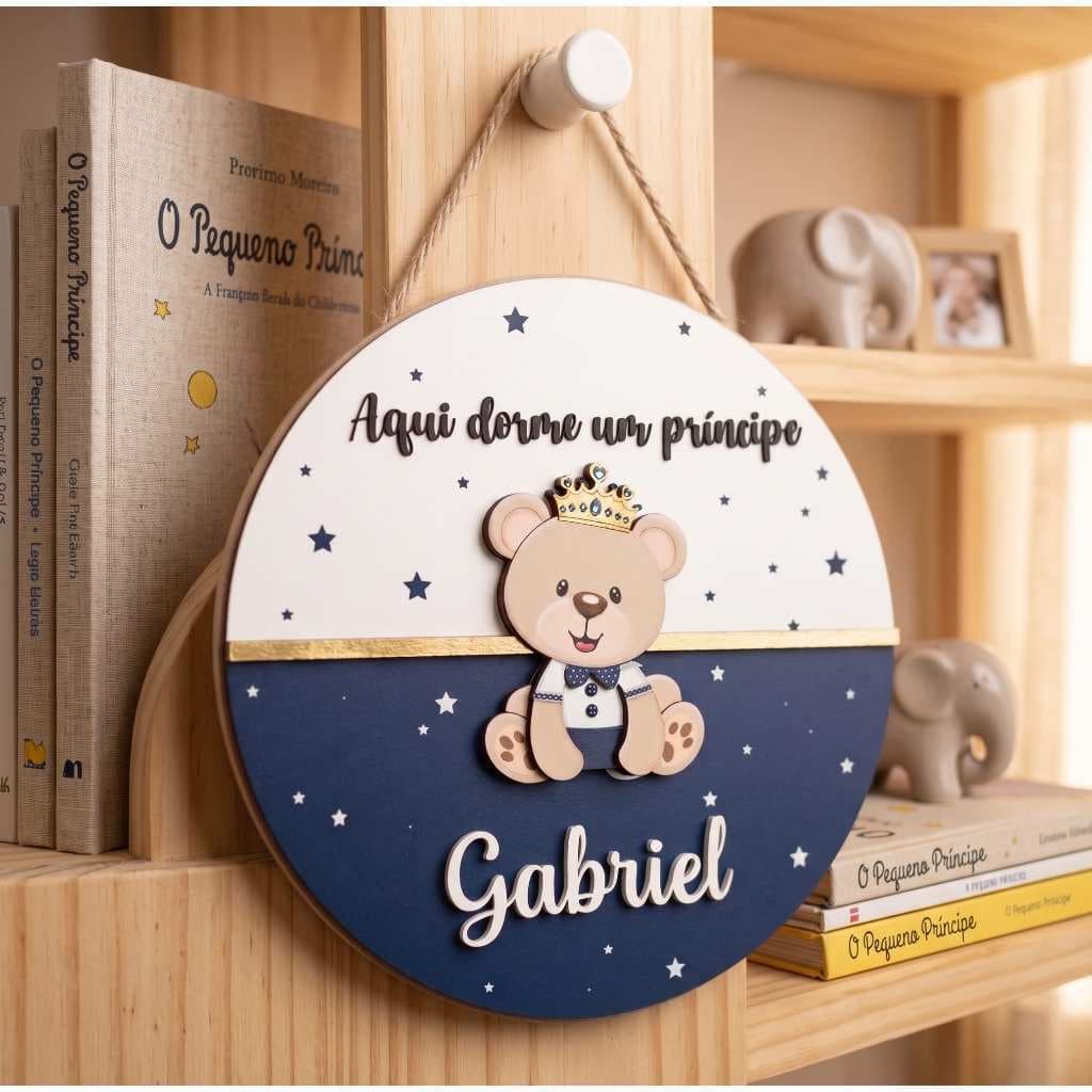 Quadro Porta Maternidade Ursinho Menino Decoração Quarto Bebê Com Nome